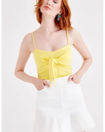 Top slim fit cu funda, Galben pal