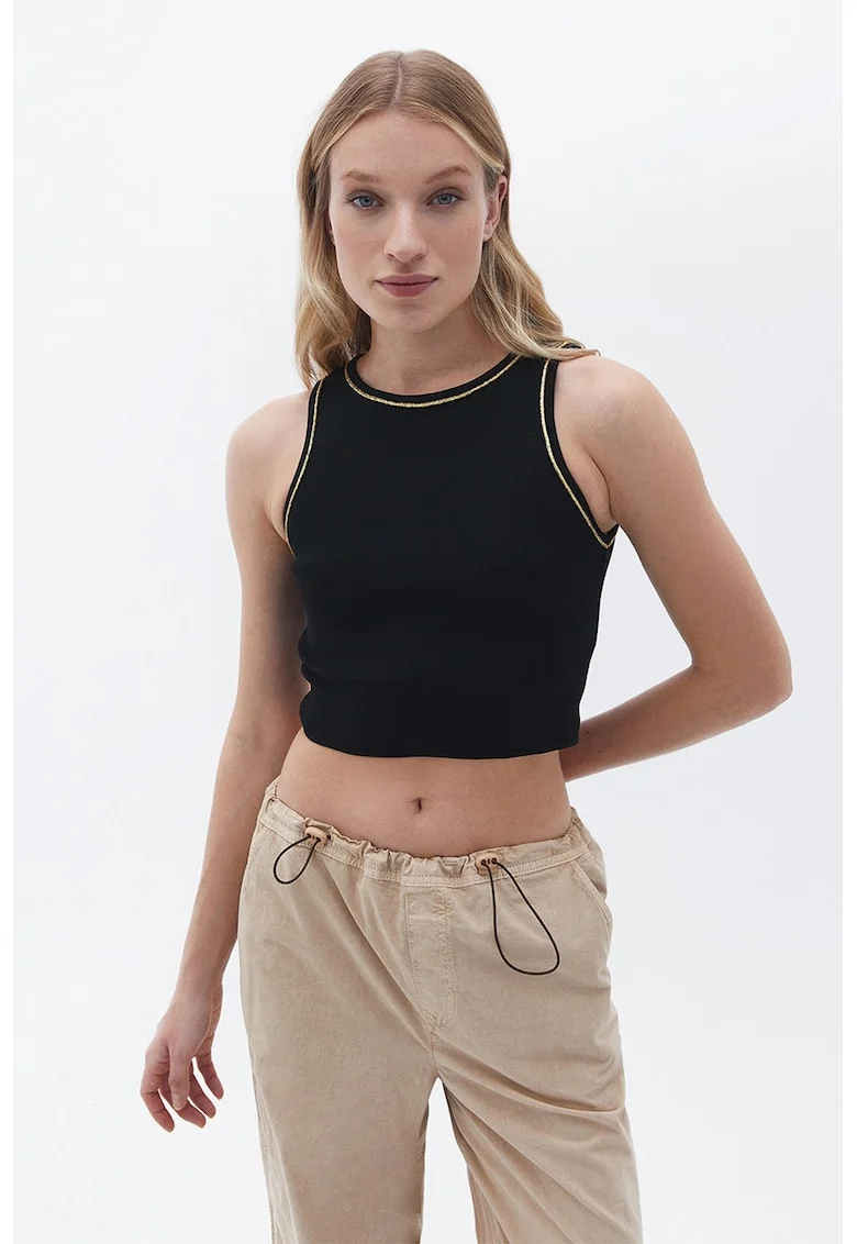 Top crop cu detalii stralucitoare, Negru