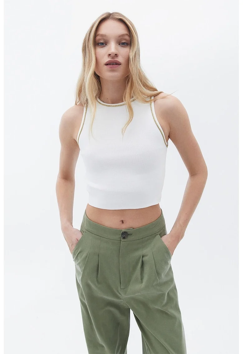 Top crop cu detalii stralucitoare, Alb optic