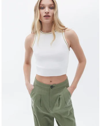 Top crop cu detalii stralucitoare, Alb optic