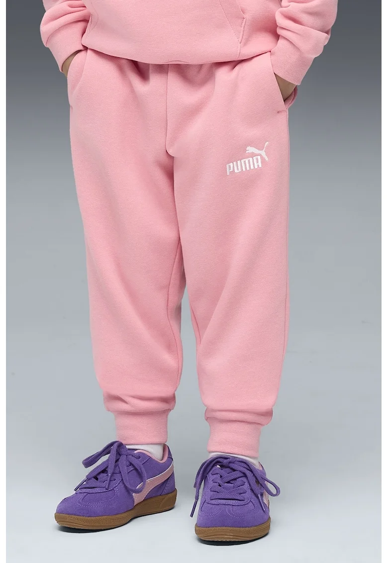 Pantaloni de trening cu banda elastica in talie si logo ESS No. 1 Logo, Roz somon