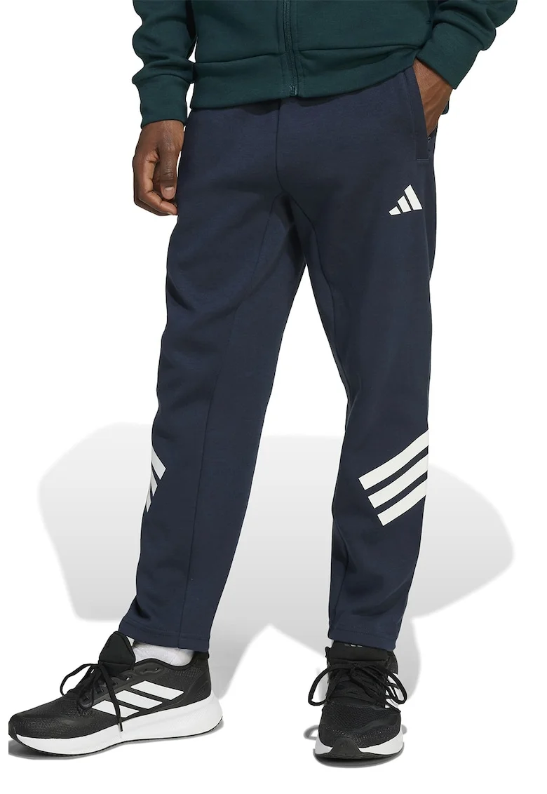 Pantaloni de trening cu snur si buzunare laterale, Alb/Bleumarin