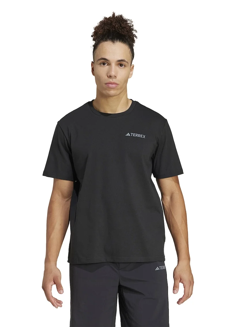 Tricou cu imprimeu pe spate, pentru drumetii, Negru/Alb murdar