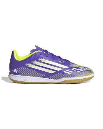 Pantofi de piele ecologica, pentru fotbal F50 Club, Violet/Alb optic/Bej deschis