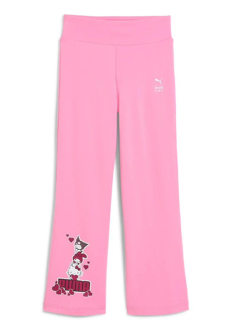Pantaloni cu croiala ampla si imprimeu Hello Kitty, Alb/Roz zmeuriu/Roz pastel