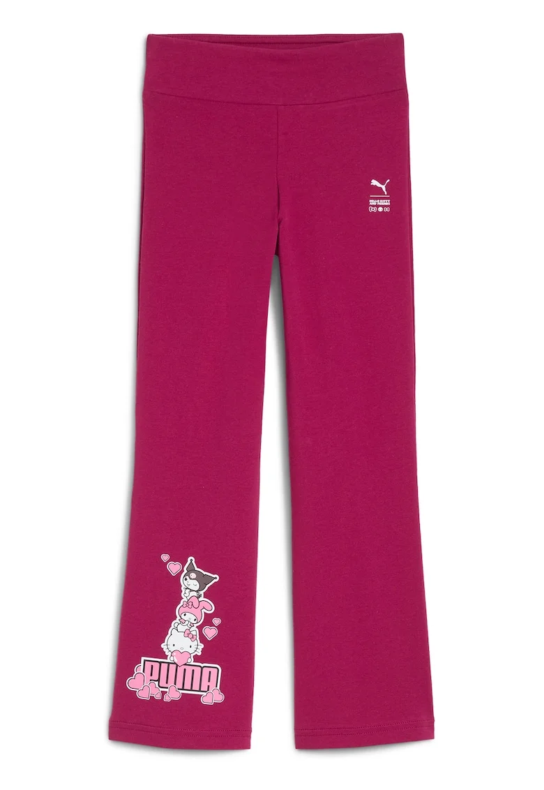Pantaloni cu croiala ampla si imprimeu Hello Kitty, Roz zmeuriu/Roz pastel/Alb murdar