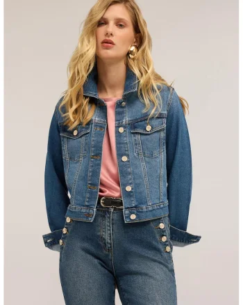 Jacheta din denim cu buzunare frontale, Albastru