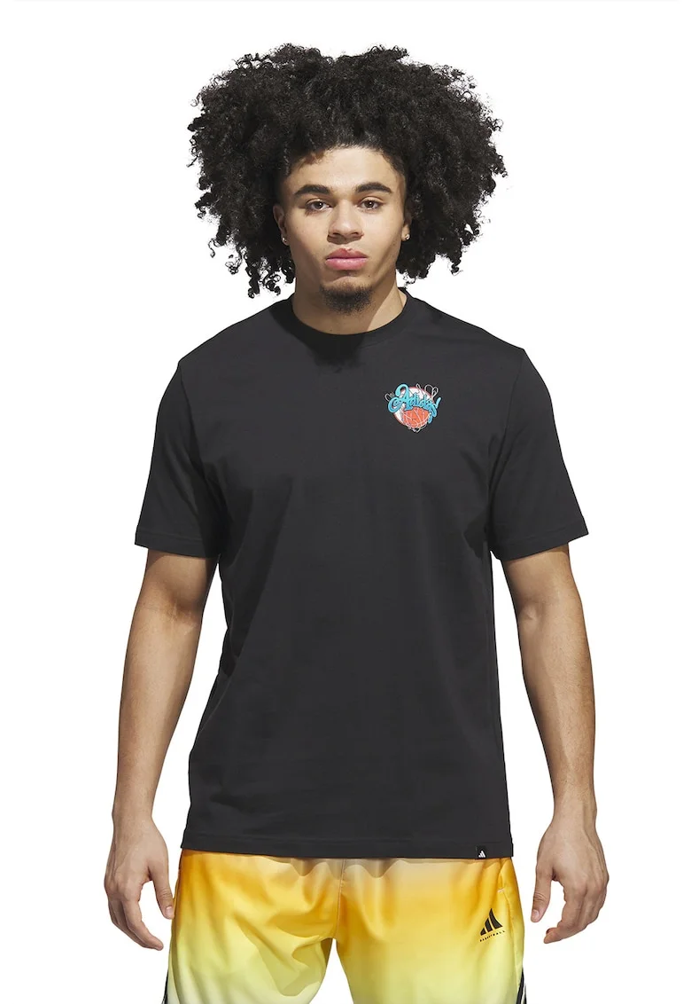 Tricou regular fit din bumbac pentru baschet, Negru