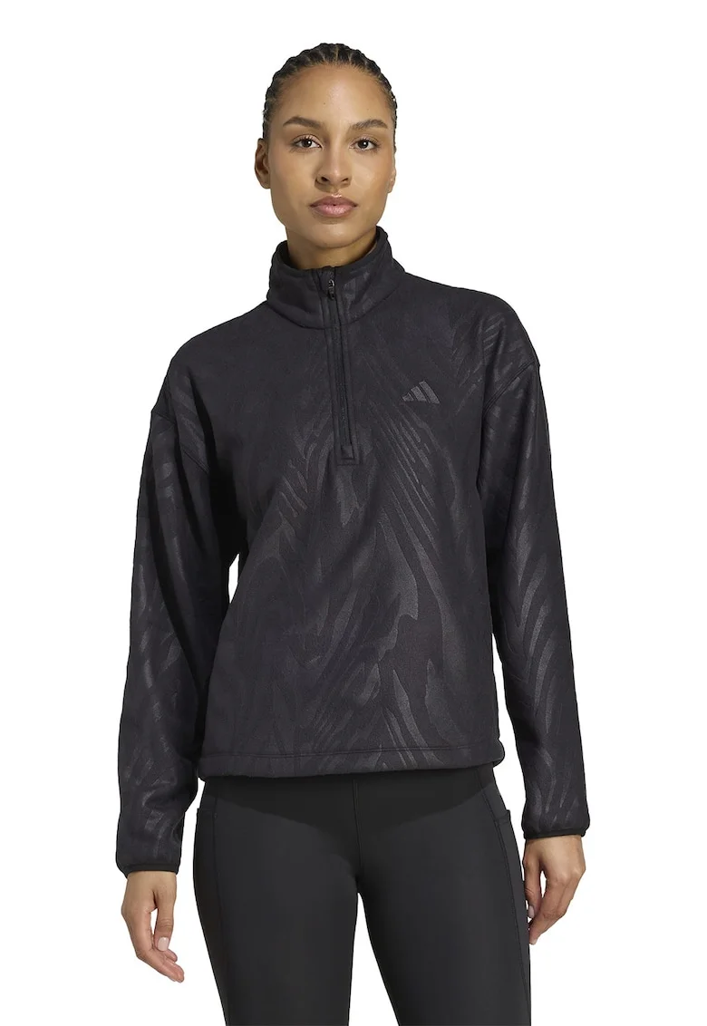 Bluza cu fermoar scurt si model pentru fitness, Negru