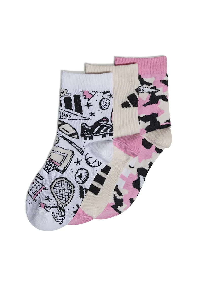 Set de sosete scurte Doodle - 3 perechi, Negru/Roz somon/Roz pal