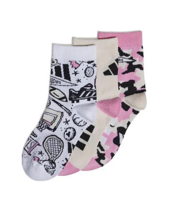 Set de sosete scurte Doodle - 3 perechi, Negru/Roz somon/Roz pal