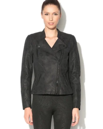Jacheta biker de piele ecologica Ava, Negru