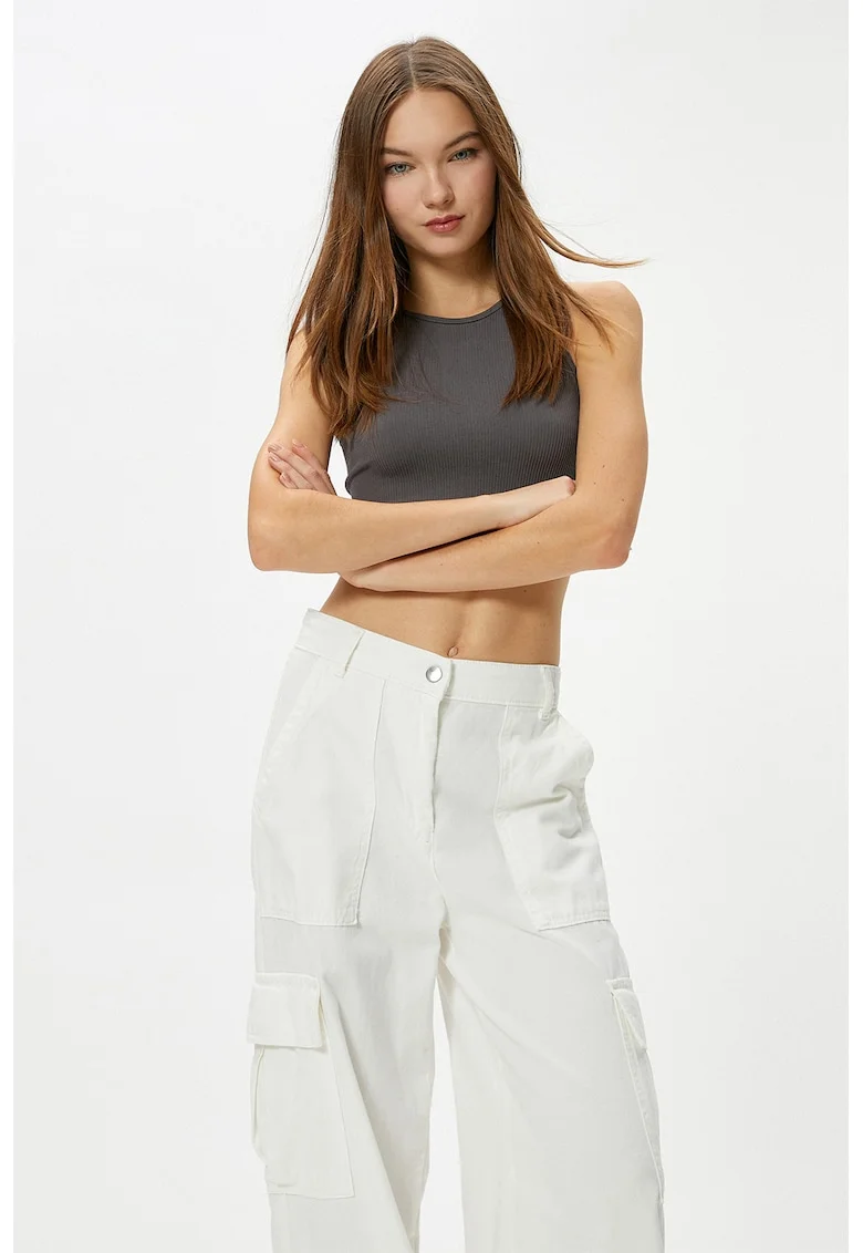 Top crop cu aspect striat, Gri antracit
