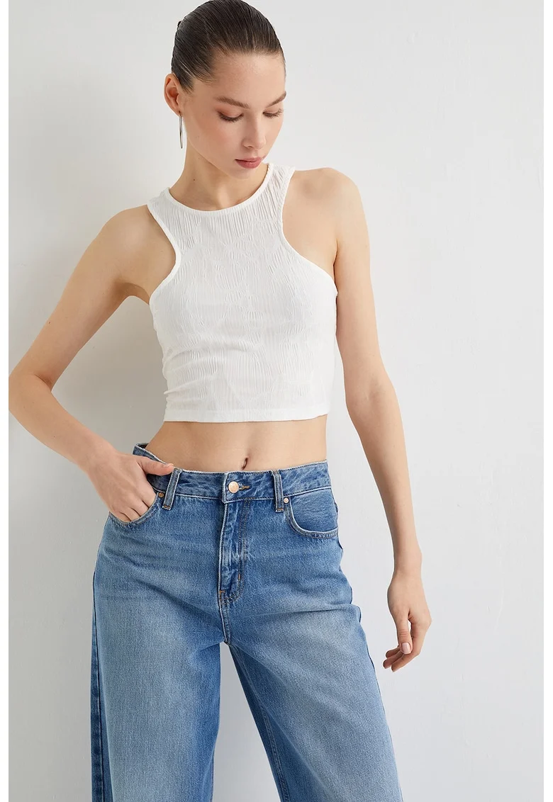 Top crop slim fit, Alb murdar