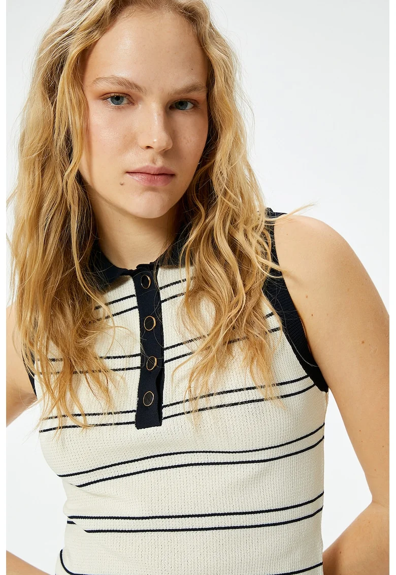 Top polo cu model in dungi, Alb/Negru