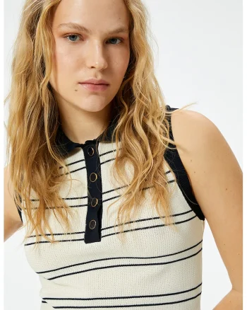 Top polo cu model in dungi, Alb/Negru