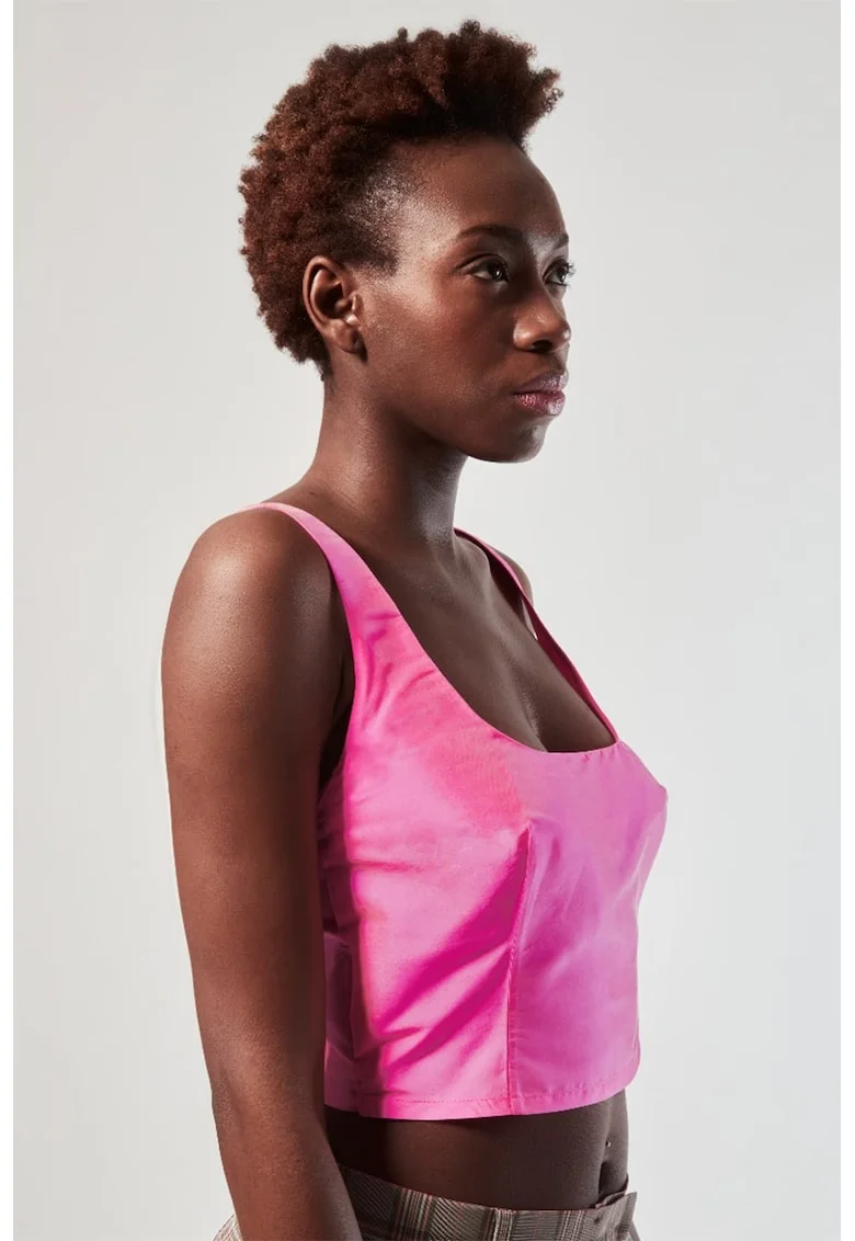 Top crop de matase Flavia, Roz aprins