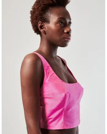 Top crop de matase Flavia, Roz aprins
