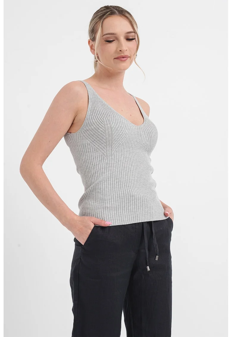 Top striat cu model uni, Gri melange