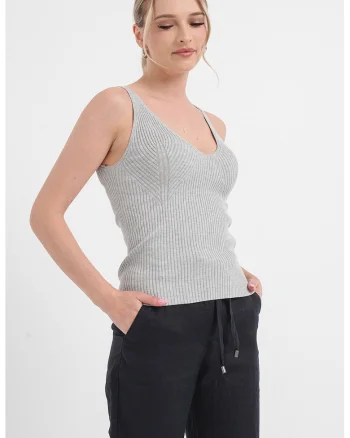 Top striat cu model uni, Gri melange