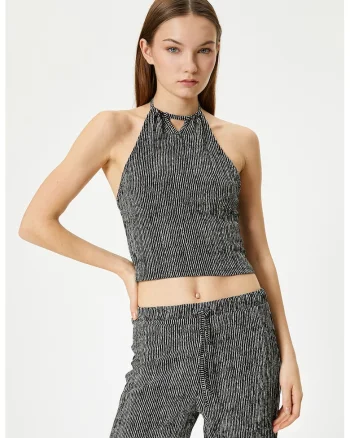 Top crop halter, Alb/Negru