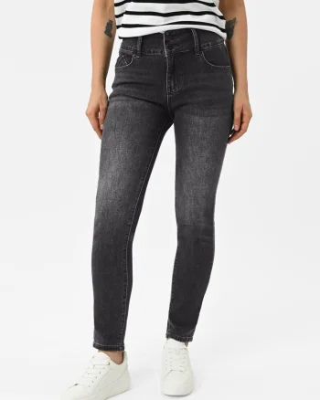 Blugi elastici cu talie inalta, Slim Fit, dama,  D-Montana 15, grafit, Gri grafit