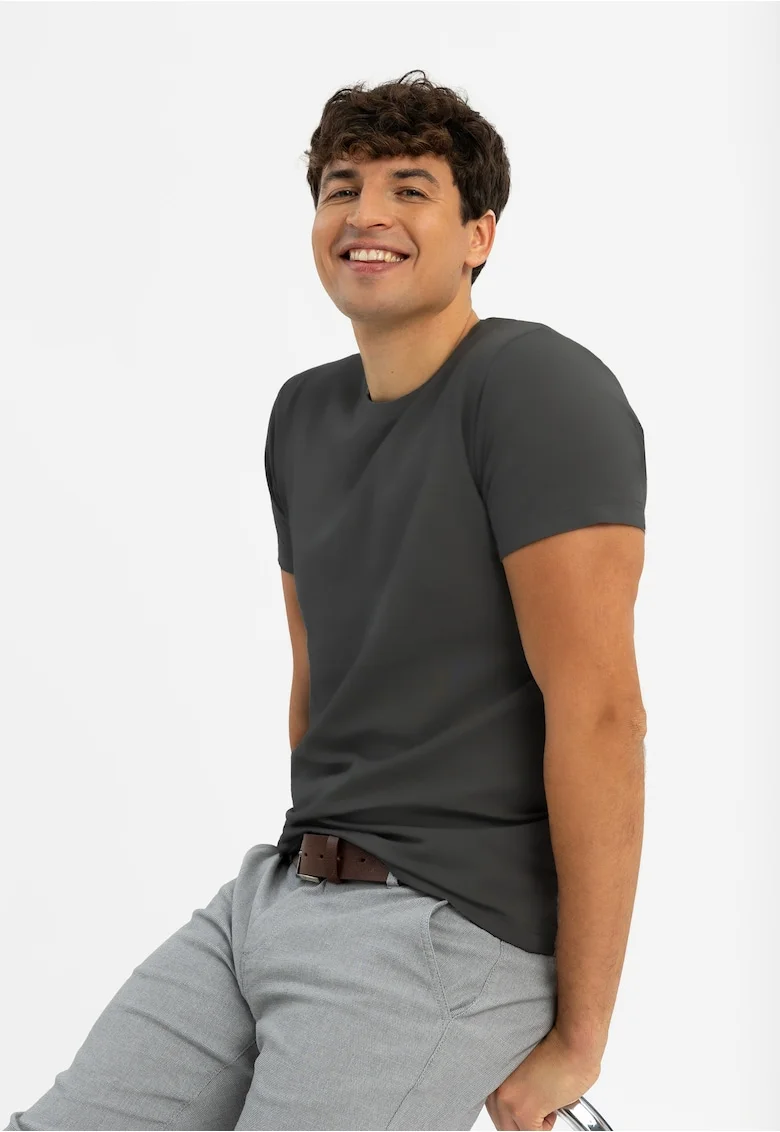 Tricou barbati din bumbac,  T-Basic, Regular Fit, grafit, Gri grafit