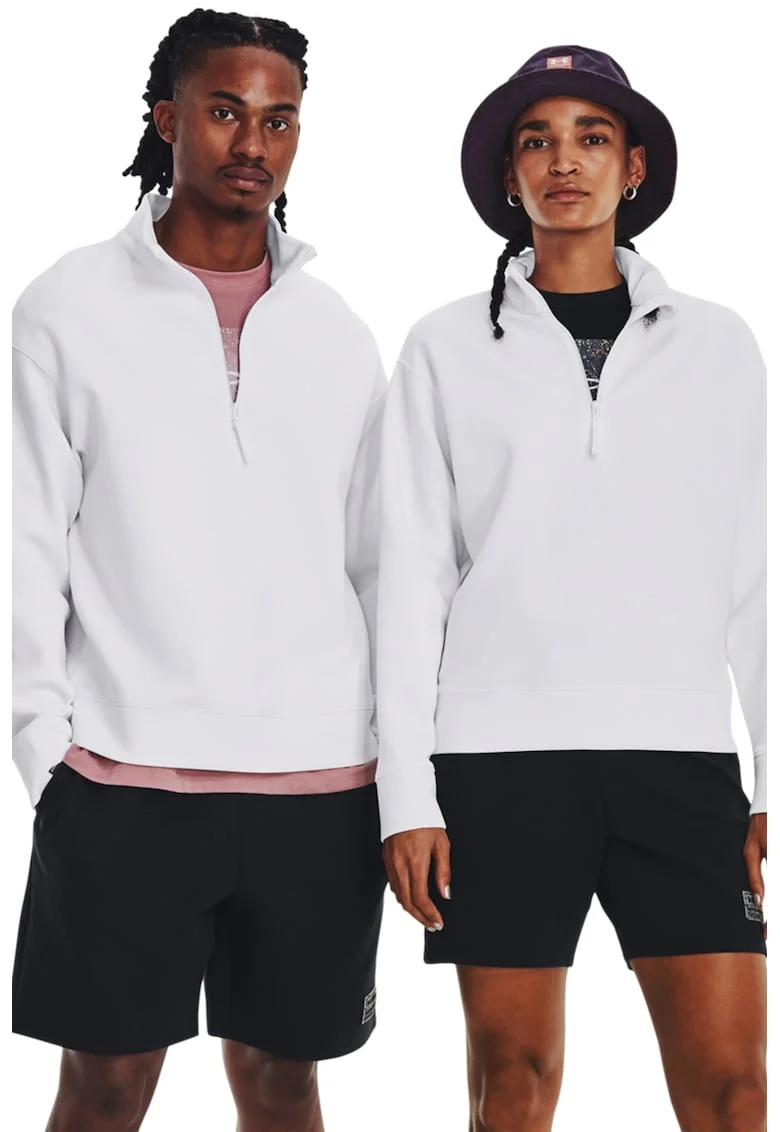 Bluza unisex cu fermoar scurt pentru antrenament Summit, Alb/Negru
