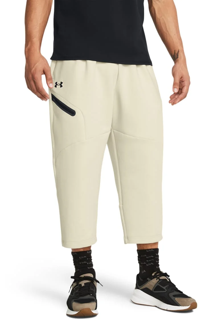 Pantaloni crop pentru antrenament, Negru/Alb murdar