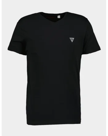Tricou slim fit cu decolteu in V, Alb/Negru