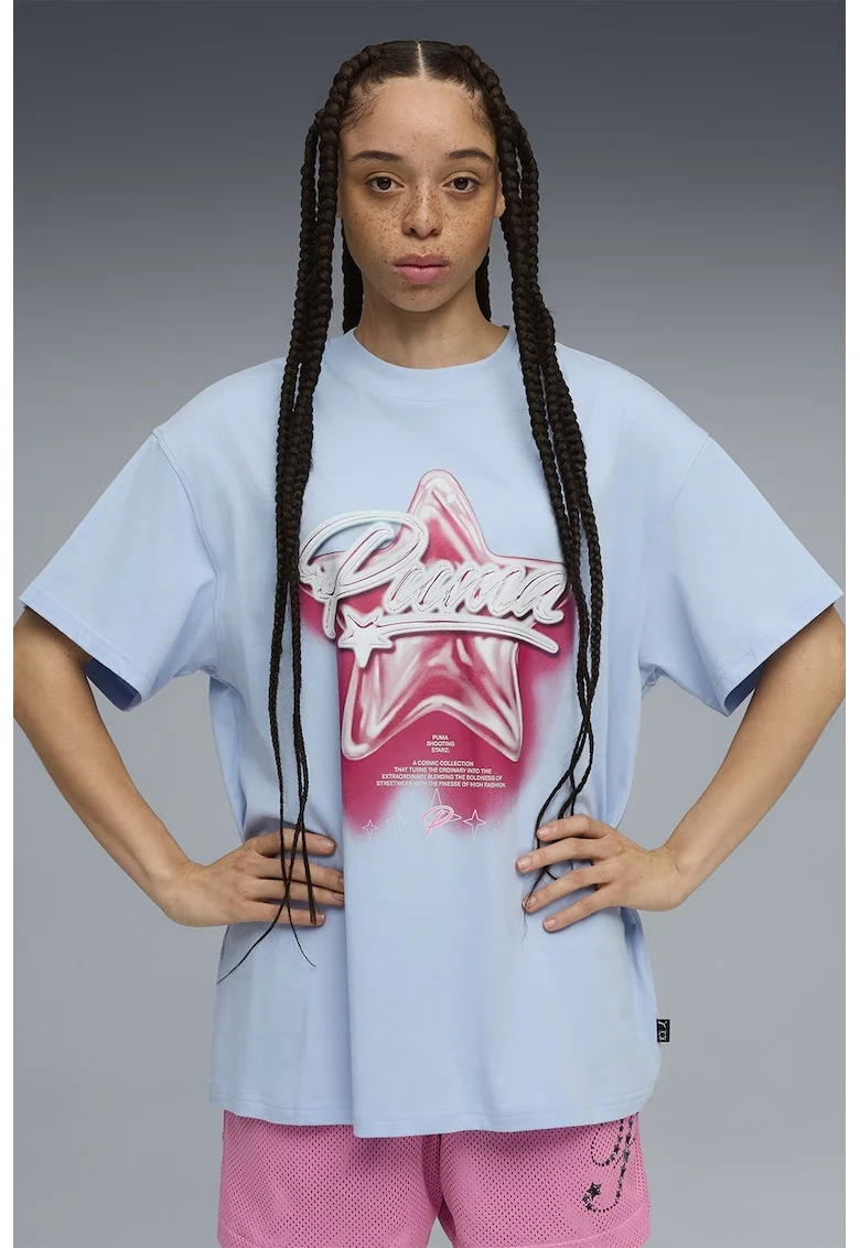 Tricou supradimensionat unisex Shooting Stars, Rosu/Alb/Albastru deschis