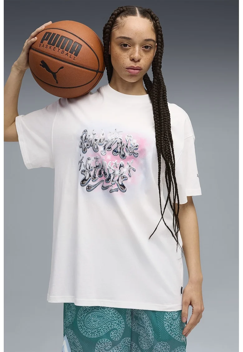 Tricou supradimensionat unisex Shooting Stars, Alb optic/Roz