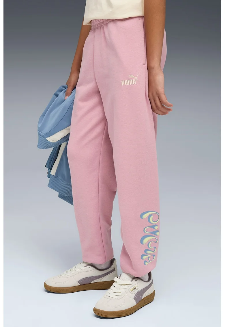 Pantaloni de trening cu imprimeu logo, Roz deschis/Galben pal
