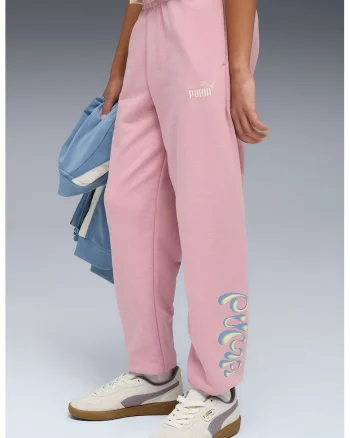 Pantaloni de trening cu imprimeu logo, Roz deschis/Galben pal