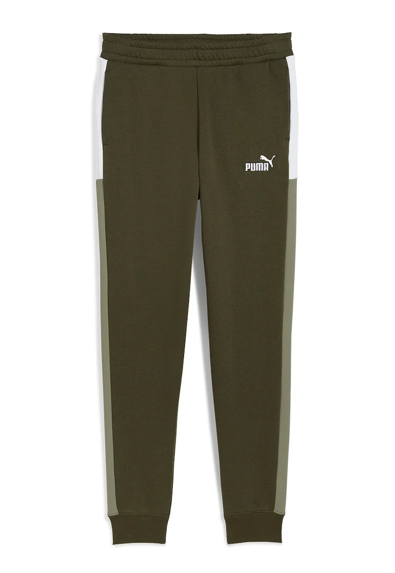 Pantaloni de trening din amestec de bumbac cu banda elastica in talie, Alb/Kaki inchis