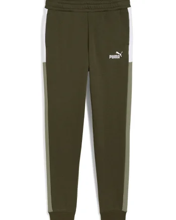 Pantaloni de trening din amestec de bumbac cu banda elastica in talie, Alb/Kaki inchis