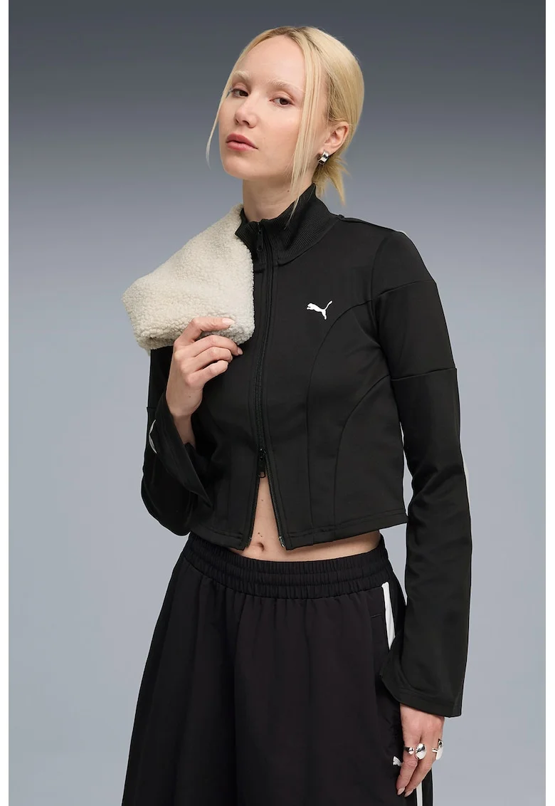 Jacheta crop slim-fit, Negru