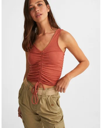 Top crop cu fronseuri frontale, Rosu stins