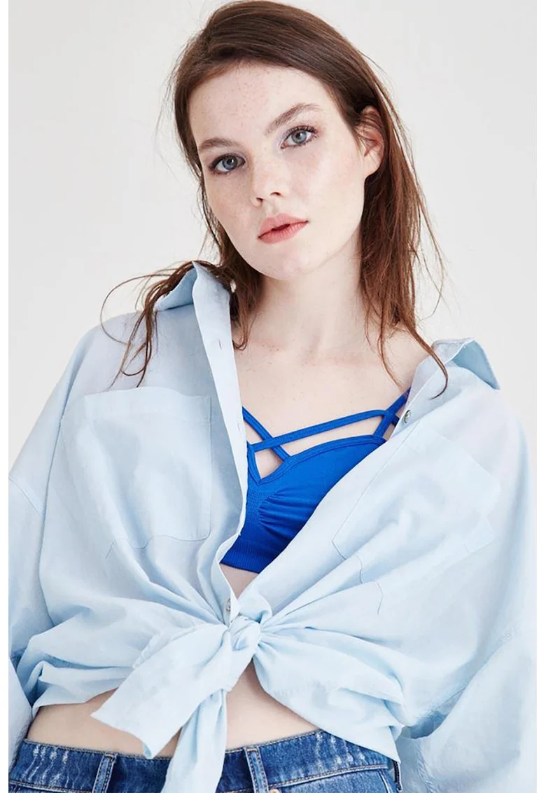 Top crop uni, Albastru royal