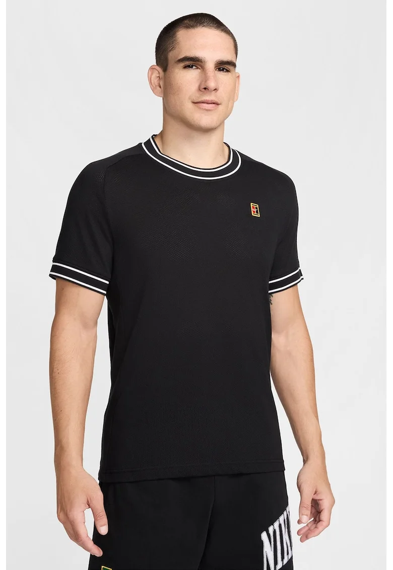 Tricou cu decolteu la baza gatului pentru tenis, Alb/Negru