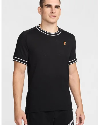 Tricou cu decolteu la baza gatului pentru tenis, Alb/Negru
