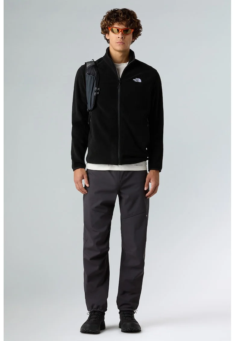 Hanorac din material fleece cu fermoar si buzunare pentru trekking Glacier, Negru
