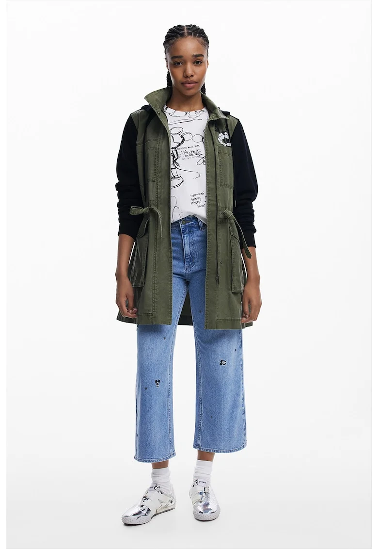 Jacheta parka cu imprimeu Mickey Mouse, Negru/Kaki