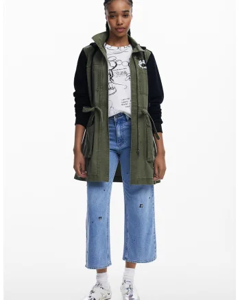 Jacheta parka cu imprimeu Mickey Mouse, Negru/Kaki