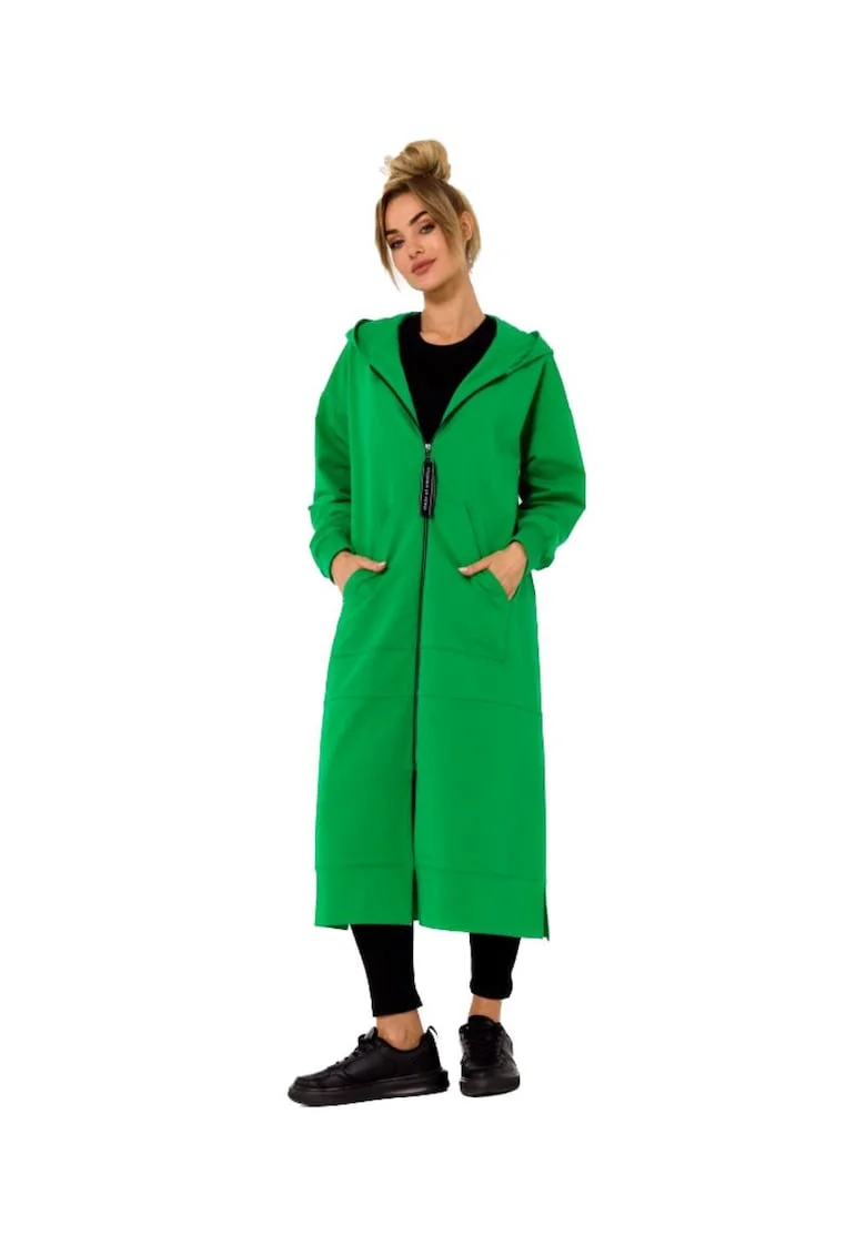 Jacheta lunga pentru femei cu gluga,, Verde