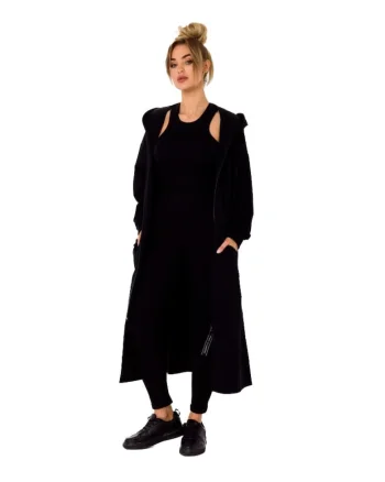 Jacheta lunga pentru femei cu gluga,, Negru