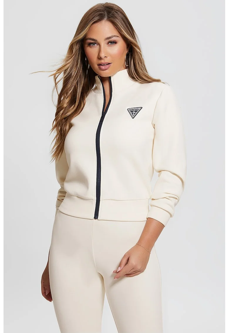 Bluza cu fermoar pentru antrenament, Crem