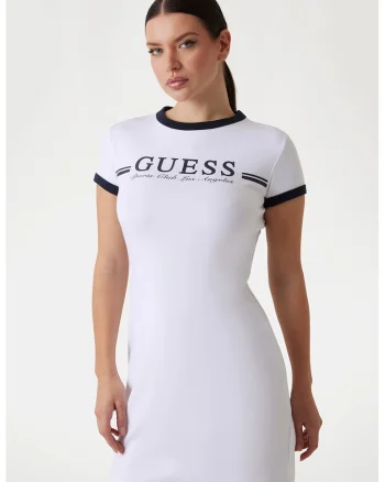 Rochie-tricou cu imprimeu logo, Alb/Bleumarin