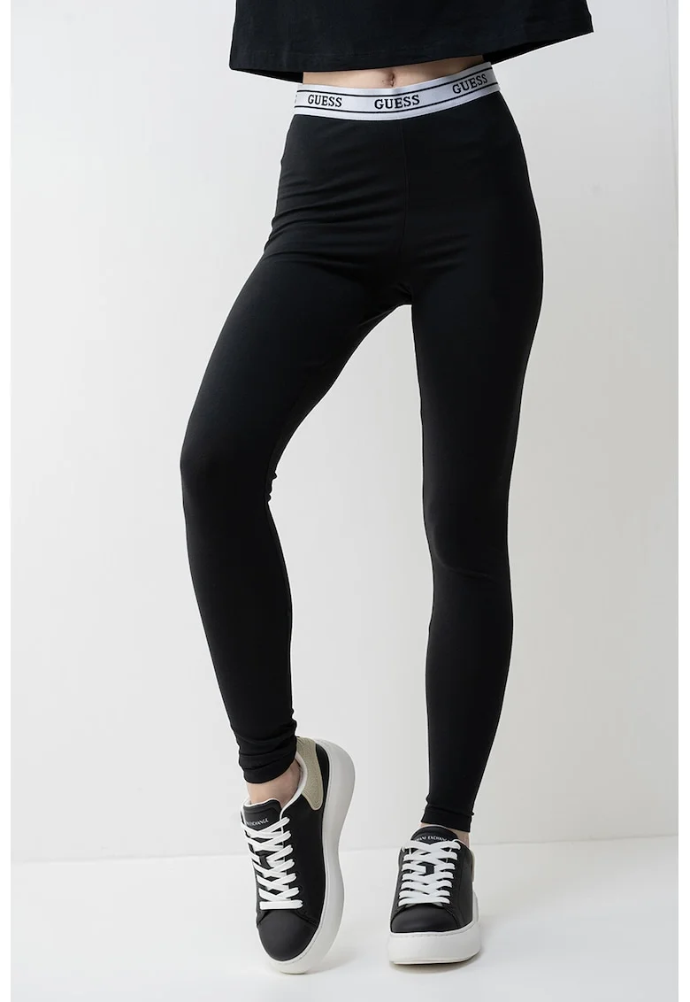 Colanti din amestec de bumbac cu logo, Negru