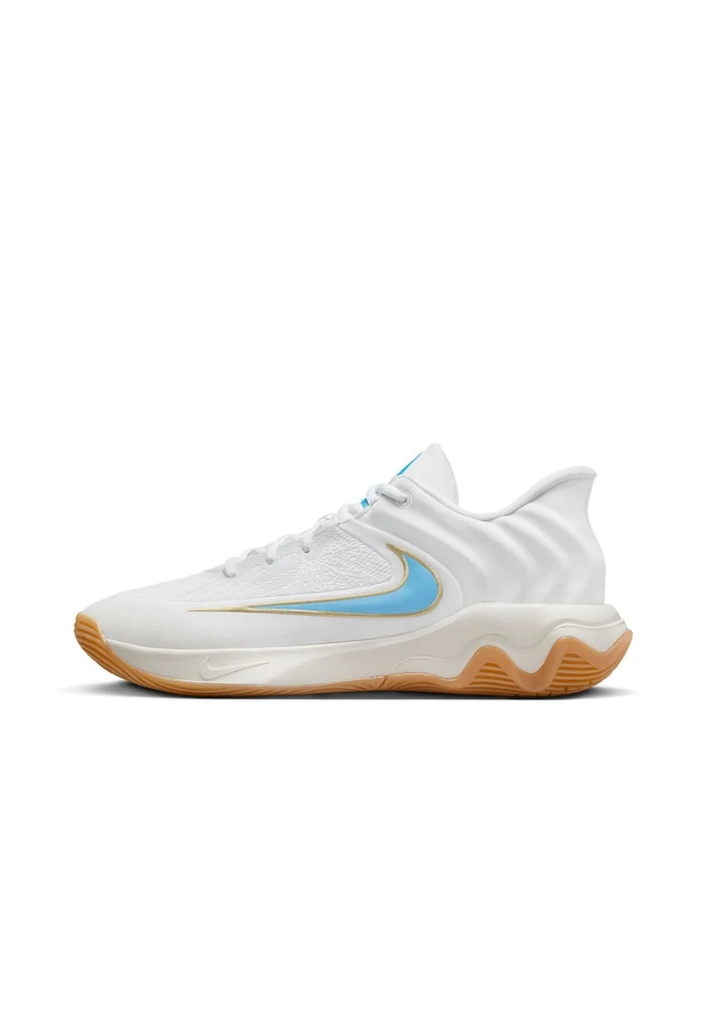 Pantofi Giannis Immortality 4 cu logo contrastant, pentru baschet, Alb/Albastru aquamarin